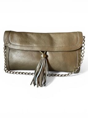 Talbot's Elegant Metallic Leather Clutch with Chain Strap And Tassel EUC